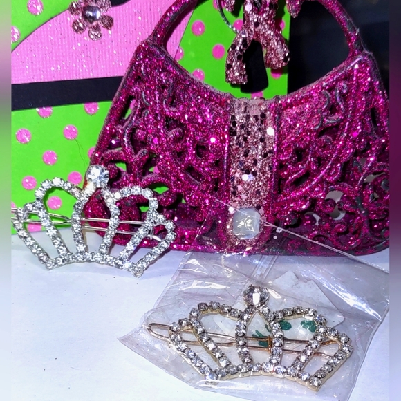 Pearl & Crystal Bling Crown Barrettes - Picture 12 of 15